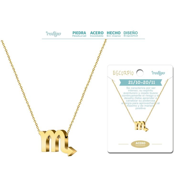 Colgante Zodiaco Escorpio Acero Dorado - Coleccion Constelaciones Zodiaco